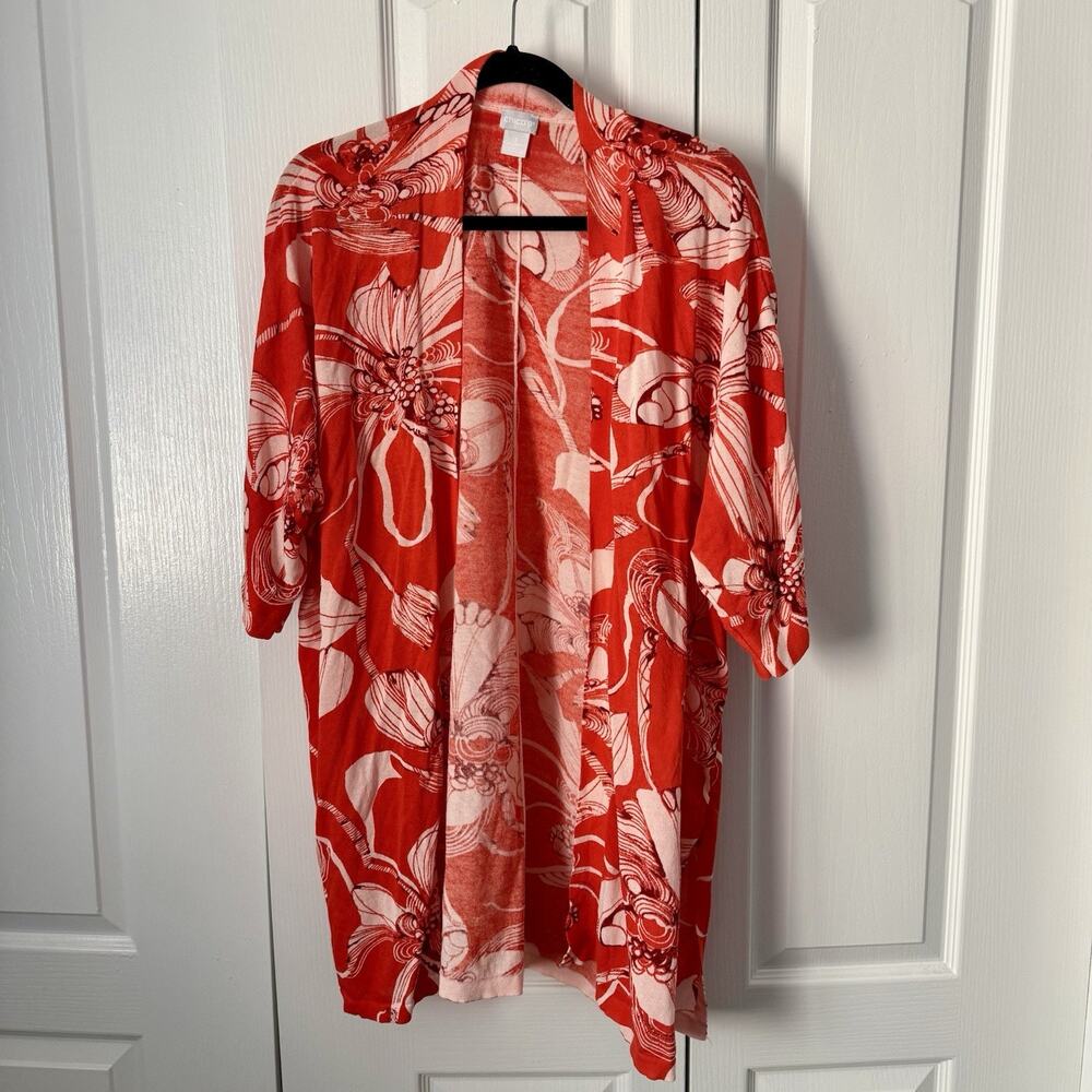 Chico’s Kimono Sweater Women’s XL Boho Beach Resort Lightweight Duster Cardigan